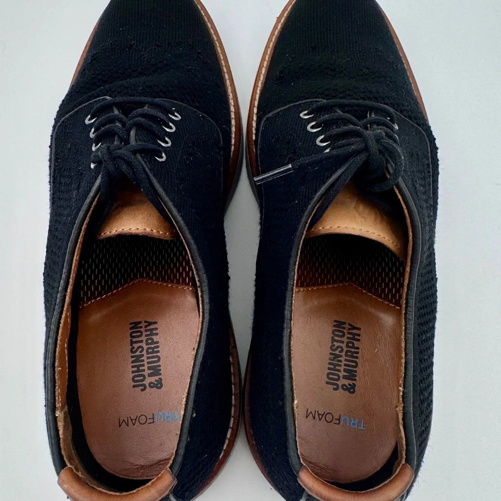 EUC Johnston & Murphy XC4 TRUFOAM Prentiss Knit Black Dress Shoes‎ Mens 10.5M